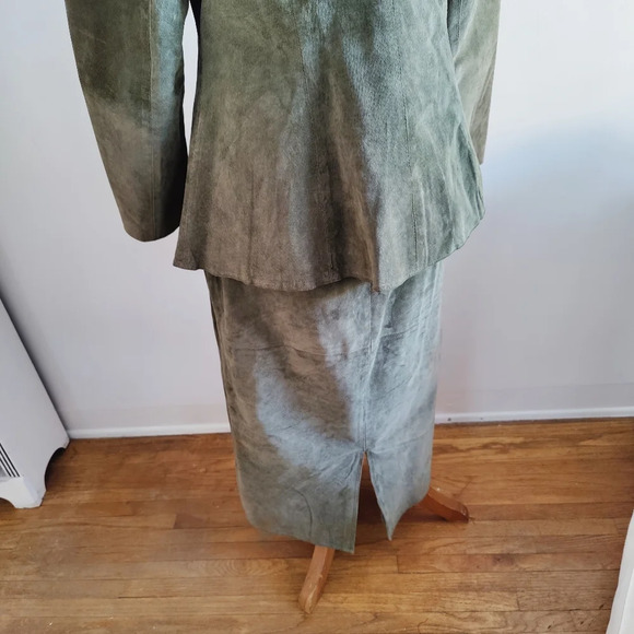 Vintage Deerskin Suede Skirt Set / Olive Green / Size 18 - Picture 7 of 11